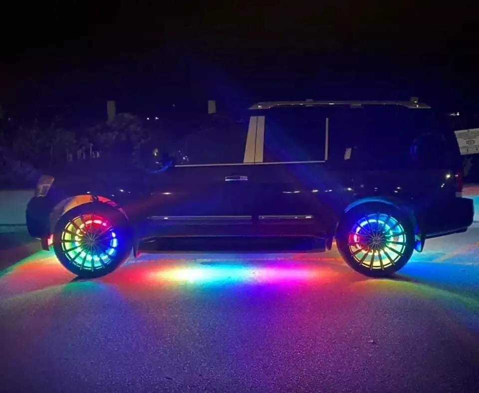 17.5" Chasing RGB 5-Row LED Wheel Lights, Industry Brightest Multi-Color Car Wheel Lights, IP68 Waterproof Truck Wheel Lights Kit with App & Remote Control, Symphony Music Sync Flowing Tire Lights via Fast DHL Shipping