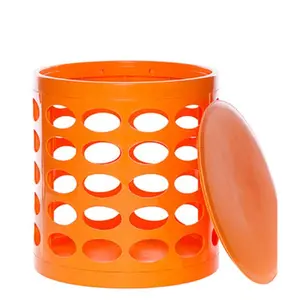 NuSteel  Otto Storage Stool - Round Plastic Storage Ottoman with Oval Perforated Pattern Orange