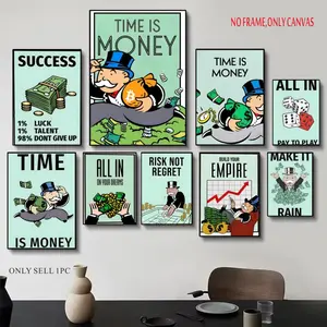 1 pc  Fun Classic Board Game Art “Monopoly” “Time is Money” Poster, unframed art print, fade-resistant and waterproof, suitable for background decoration in living rooms, bedrooms, dorm rooms, cafes, and bars; frameless