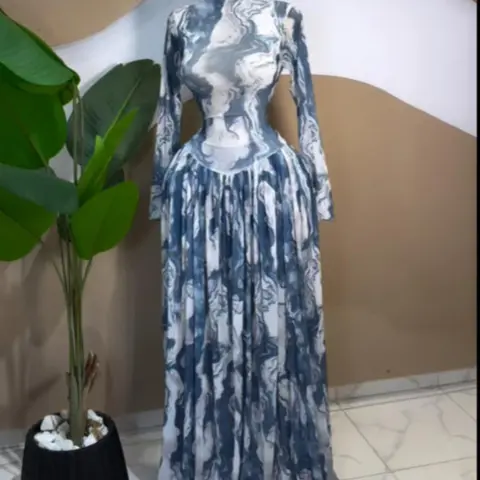 PULKRITU Women's Long Sleeve Tie Dye Print O-Neck A-Line Prom Dresses, Fashion Dress, Formal Wear, Elegant Chic Evening Party Outfit Gown, Perfect for Birthdays and Special Occasions, Lady Red Skirt, Engagement Dress