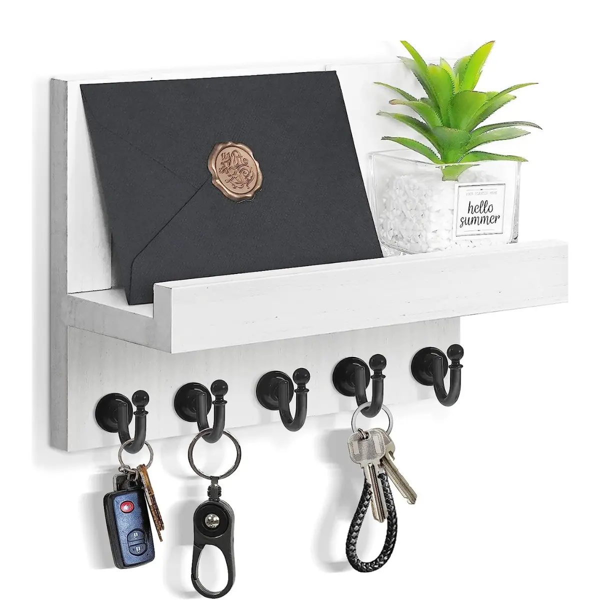 Key Holder for Wall: Easy Installation Mail Organizer Wall Mount Hanging Key Rack for Kitchen and Entryway Decor with 5 Sturdy Key Hooks Shelves