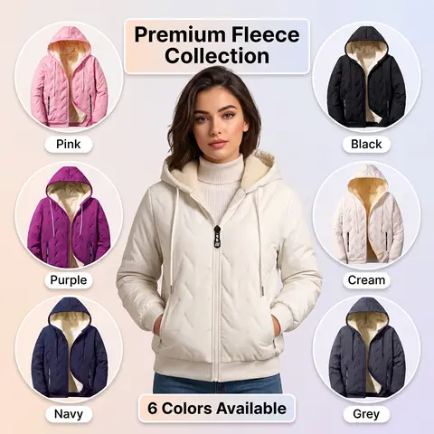 【JOGWAVE】Casual Warm Hooded Jacket for Women, Thick Fleece Zip-Up | Windproof XS-2XL