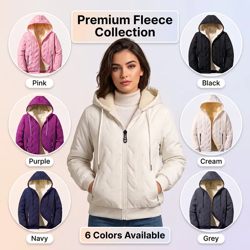 【JOGWAVE】Casual Warm Hooded Jacket for Women, Thick Fleece Zip-Up | Windproof XS-2XL