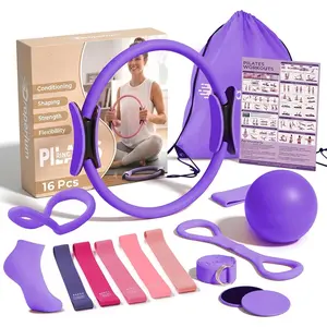 Pilates Kit for Women - 16 count  Pilates Workout Kit for Beginners, Pilates Ring Set with Ball, Resistance Bands & Accessories, Full  Toning Equipment for  Workouts
