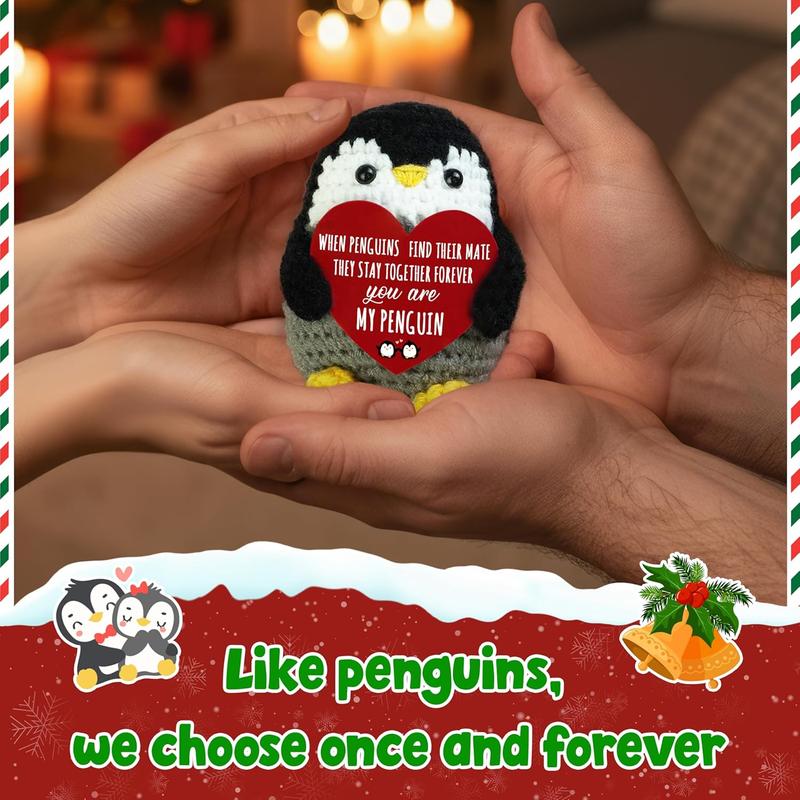 Anniversary Romantic Gifts for Women Men - Positive Penguin Crochet - Birthday Stocking Stuffers Gifts for Couple Boyfriend Girlfriend Husband Wife, I Love You Gift for Him HerFamily of 3 Baby Announcement Positive Crochet with Card