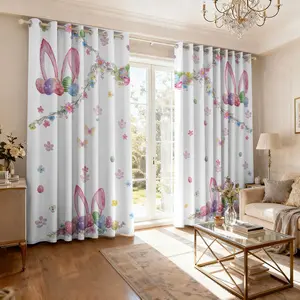 Easter Blackout Curtains for Living Room, 84 Inch Length Easter Colorful Eggs and Cute Bunny Printed Pattern Spring Decor Sunshade Drapes Grommet Top Drapes Decorations for Bedroom Dining Room -2panels