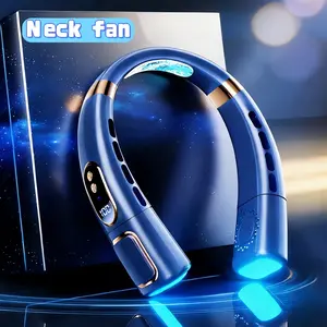 Portable neck-mounted fan, wireless neck cooling fan, Usb rechargeable fan, equipment for sports and leisure, adjustable wind speed, equipped with colorful lights, long battery life, small size, quiet operation, for summer cooling