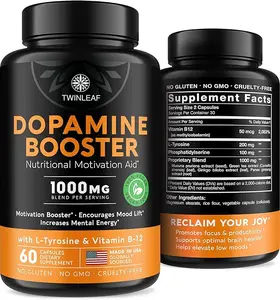 TWINLEAF Dopamine Brain Support Supplement, 1000 mg Blend - Made in USA - with Vitamin B12 and L-Tyrosine - Enhance Mental Well-Being - 60 Capsules