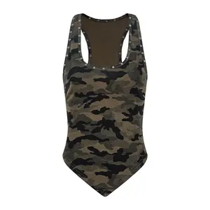 FDR Camouflage Studded Tank Top with Handkerchief Hem