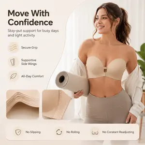 Womens Strapless Front Closure Bra Push Up Padded Add Cup Non Slip Wireless Supportive Seamless Comfortable Tube Jelly Bra A B C Cup