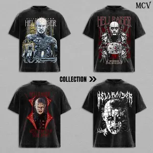 [COLLECTION] Pinhead Hellraiser Halloween Tee Vintage T-Shirt Menswear Top Heavy Cotton Underwear Double Printed Washed Oversize Unisex Retro Horror Movie Graphic Tee Scary Villain Creepy Costume Cult Classic Film