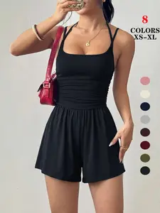 Women's Sexy Backdess Jumpsuit, Spaghetti StrapDesign, Smocked Bodice, Elegant One-Piece Romper,Ideal for Party Wear