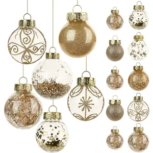 Christmas Ornaments Set, 30ct Clear Champagne Christmas Ornaments for Christmas Decoration Large Shatterproof Plastic Balls Xmas Tree Ornaments for Home Decor Wedding Party Gifts- Multi-Size