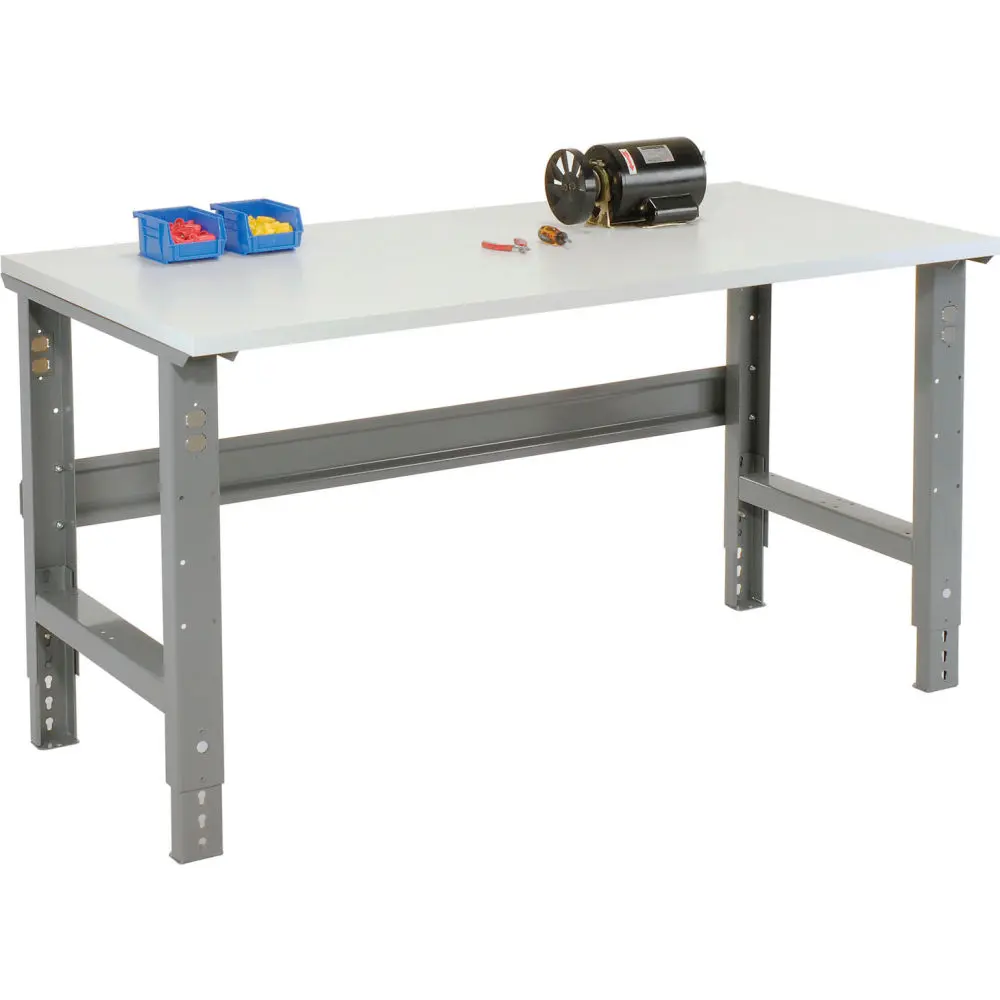 Global Industrial ET4830QA 48x30 Rectangular Adjustable Height Workbench - C-Channel Steel Frame Leg, ESD Square Edge, Powder Coated Gray, Adjustable Standing Desk Option, Esd Edge