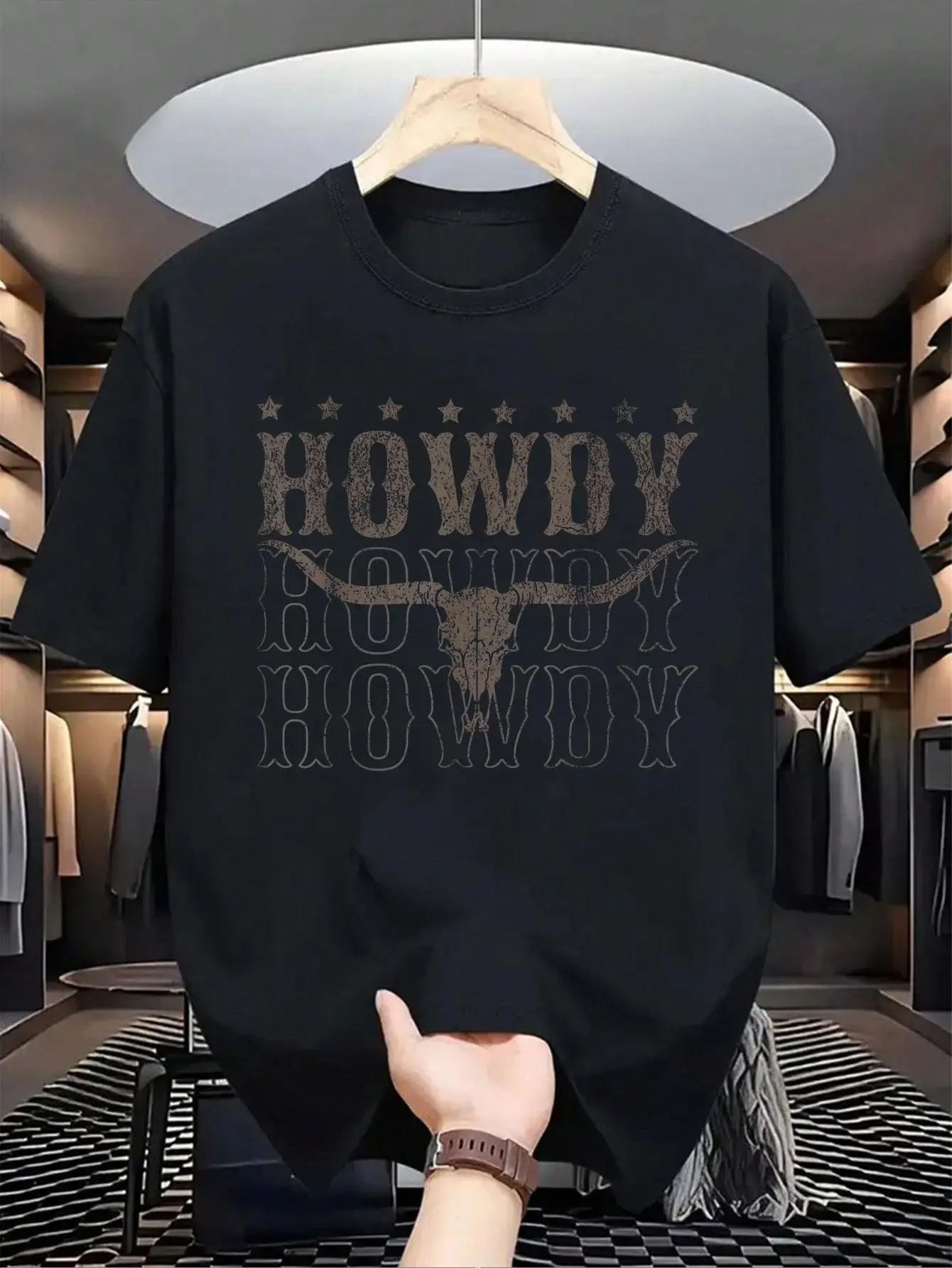 100% Cotton Retro Howdy Cow Bull Skull Cowboy Cowgirl Western Country T-Shir, Men's Women's Shirt Top, Short Sleeve Tops Crewneck Tshirt