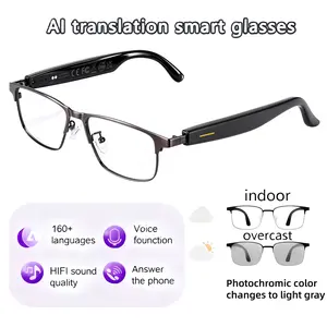 High-End AI Semi-Rimless Smart Glasses  164-Language Real-Time Translation | Open-Ear HD Audio, Bluetooth Calls & Music | Stylish Photochromic Lenses | Hands-Free, Lightweight & Comfortable for Daily Wear, Travel & Commuting | Easter gift