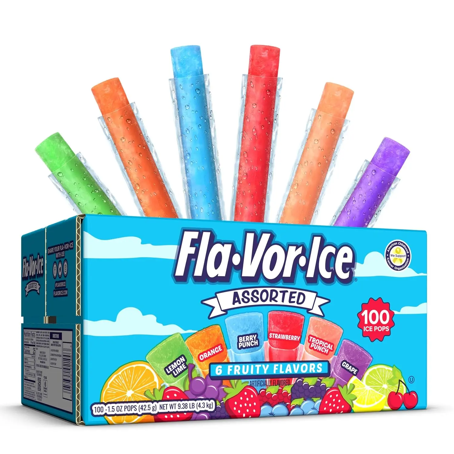 Fla-Vor-Ice Popsicle Variety Pack, Freeze Pops, Assorted Flavors, 100 Count