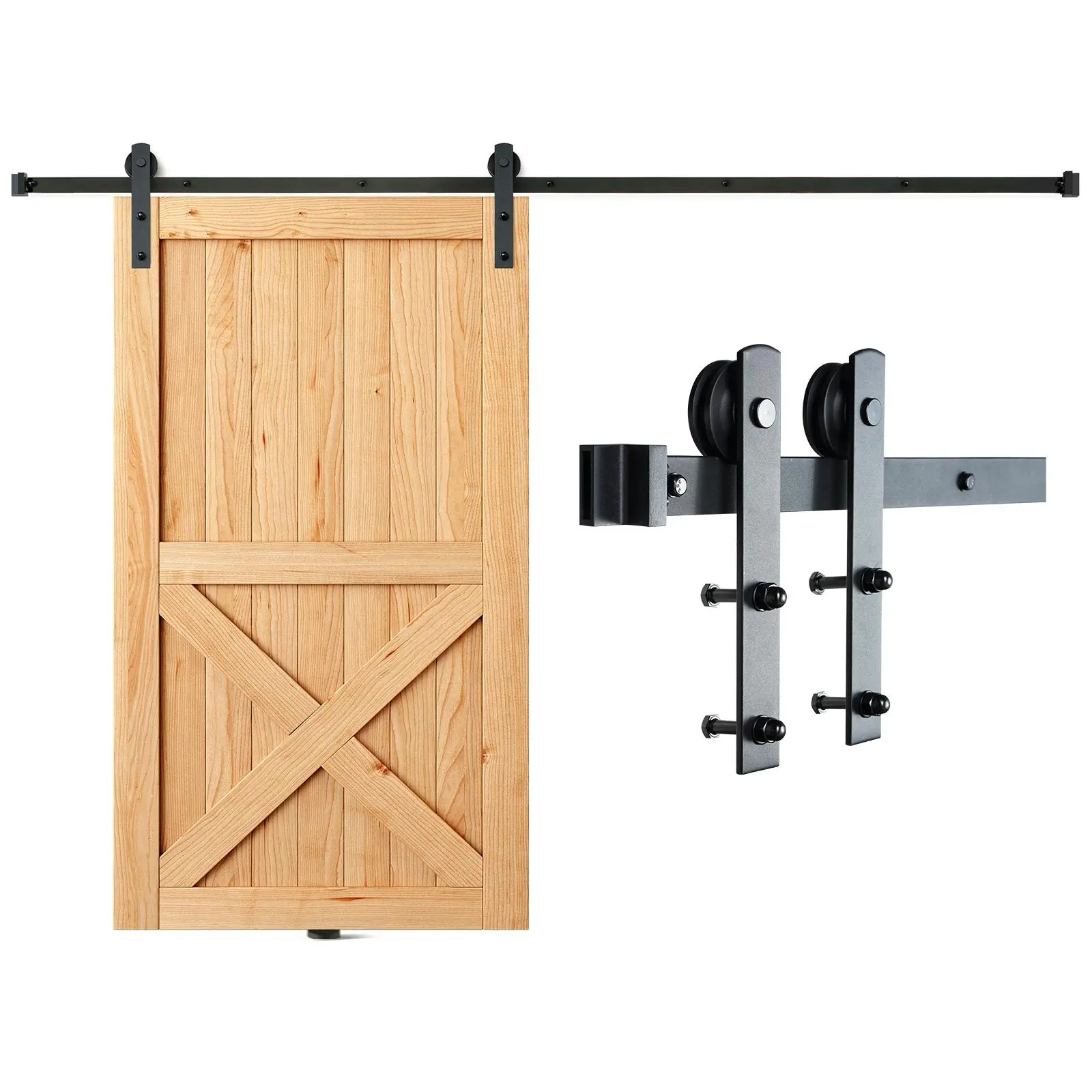 【Summerfinds】VEVOR 8FT Sliding Barn Door Hardware Kit, 330LBS Loading Heavy Duty Barn Door Track Kit for Single Door, Fit 3.7-4.3FT Wide and 1.3"-1.8" Thick Door Panel, with Smooth & Silent Pulley (I Shape)