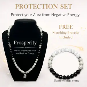 [Buy 1 Get 1 Free]Protection Aura Necklace Set with Matching Bracelet, Black and White Natural Energy Stone Beaded Chain, Spiritual Jewelry for Women and Men outdoorfun