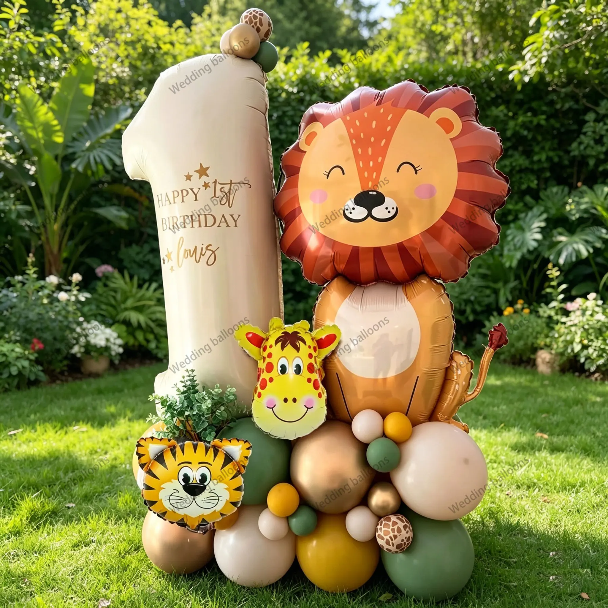 36pcs Jungle Cartoon Animal Birthday Balloons, Lion Giraffe Tiger Alum Foil Balloons, Kids Party Decor, Forest Theme Birthday Decoration