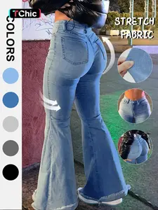 Women's Fashion Bell Bottom Denim Jeans, Trendy Wide Leg Pants with Button for Casual and Formal Occasions, High Waist Fit Comfortable and Elegant