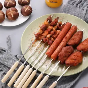 Stainless Steel BBQ Skewers with Wooden Handles | Reusable Metal Grilling Sticks for Meat, Veggies & Kebab | Perfect for Backyard & Camping | Barbecue Utensils BBQ Tools #BBQSkewers #GrillingEssentials