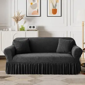 Stretch  Sofa Slipcover, Cushion Couch Cover with Skirt, Pet Friendly Durable Washable Stretchable, Easy Fit Universal Furniture Protector, (57"-73",Black)