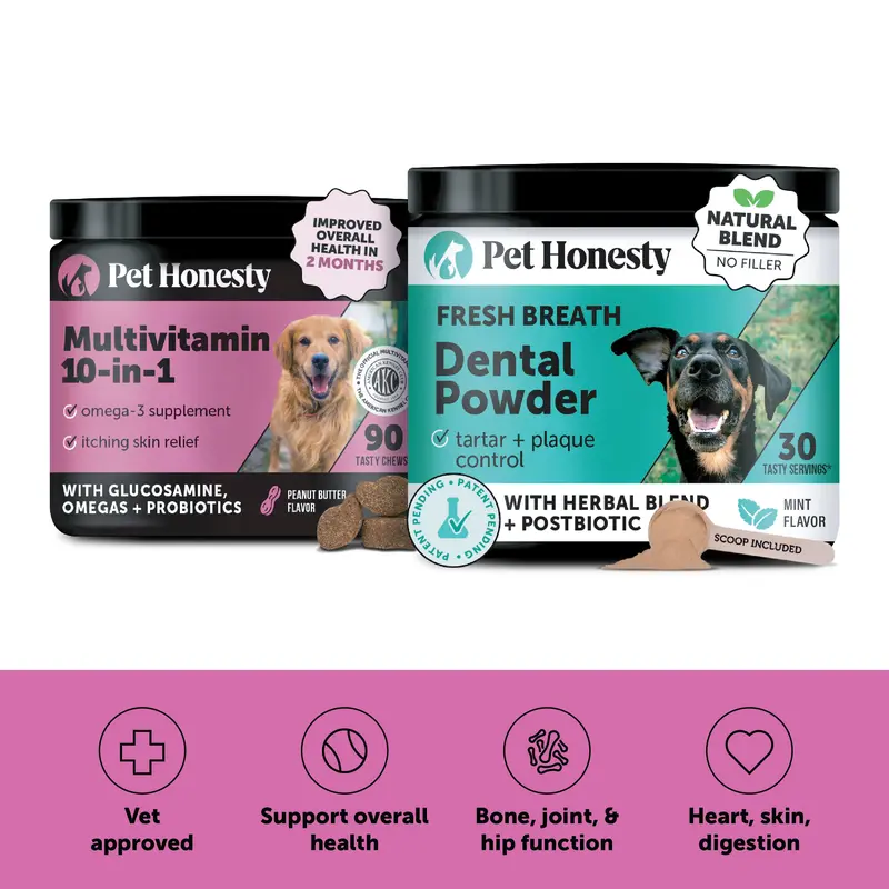 Daily Multivitamin and Dental Health Treat for Dogs - The Perfect Vitamin and Supplement Treat for Your Dog with Probiotics, Fresh Breath Support and Glucosamine