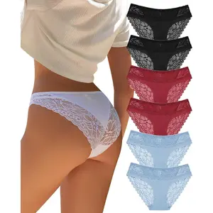 Sexy Underwear for Women Cute Lace Cheeky Bikini Panties Ladies No Show Silky Hipster 6 Pack