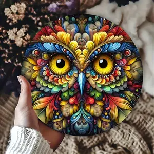 One Piece Round Metal Tin Sign, Owl Theme Wall Art, Iron Material, Suitable for Indoor and Outdoor Decoration Decorative Plaque