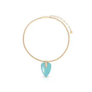 Ettika Turquoise Solstice Pendant Choker 18k Gold Plated Brass Necklace with Reconstituted Turquoise & Cubic Zirconia 15.5" Chain with 3" Extender