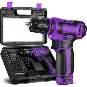 Cordless Drill:12V Power Drill Set 800RPM Electric Drills Small Drills with 3/8-inch Keyless Chuck and Portable Tool Set Gift Box (Purple)