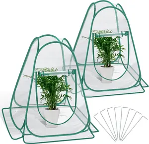 Pop Up Greenhouse Cover 2Pack Transparent PVC Mini Small Grow Plant House Tent for Gardening Flowerpot Warm Room Backyard Flower Shelter Indoor Outdoor 27"x27"x31"