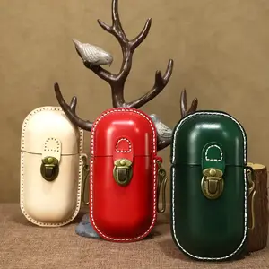 Men and women portable travel hand-stitched vintage top layer cowhide portable glasses case, waist hanging genuine leather compression-resistant myopia sunglasses storage box sunglasses bag