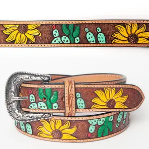 American Darling Beautifully Hand Tooled Tan Genuine Leather Belt Men and Women Western with Removable Buckle