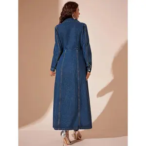 Fashion Street Style New Denim Button Cardigan Jacket, Women's Long Vintage Denim Coat, Suitable for Spring and Autumn Seasons