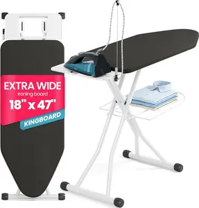 18x47 Extra Wide Ironing Board with Iron Rest, Adjustable Foldable Iron Board with Clothes Shelf, Black