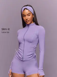 GLOWMODE FeatherFit Cool Contour Sweat-Wicking Stretchy Side Drawstring Slim Fit Jacket With Thumbholes Zipper Guard Low-Impact Yoga Pilates Barre Studio Daily Casual Wear