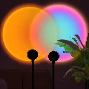 New Fall Sunset Lamp Projector Light 180° Adjustable RGB Ambient Night Light with 4 Modes Remote Control for Bedroom Gaming Room Live Streaming Photography & Parties Home Wall Decor Party Live Streaming - Lighted Floor Standing