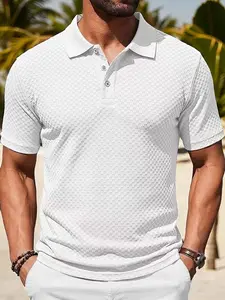Men's Summer Waffle Polo Shirt - Classic collar design, Fitted Casual Collared, fitted silhouette, sizes XS-XXXL, soft and breathable fabric. Perfect for casual business, daily commuting, beach vacations and leisure occasions