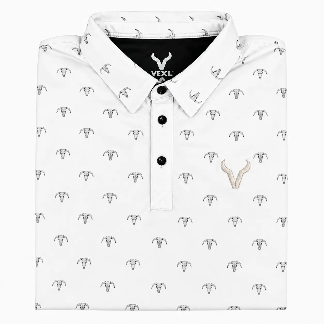 Vexil Brand - Arctic White Bull Pattern Polo- Embroidered Logo