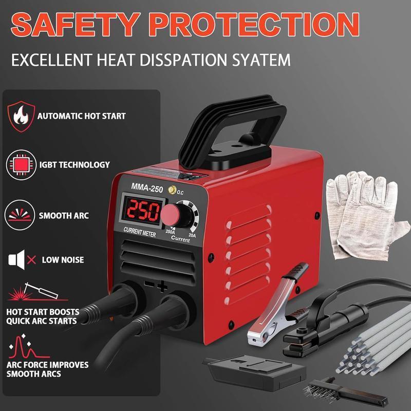 Super Mini Stick Welder ,110V 250A ARC Portable MMA   for Beginners,  with 10pcs  Rod Tools,IGBT Inverter Welder,Hot Start Arc Force Anti-stick (Red) welding machine
