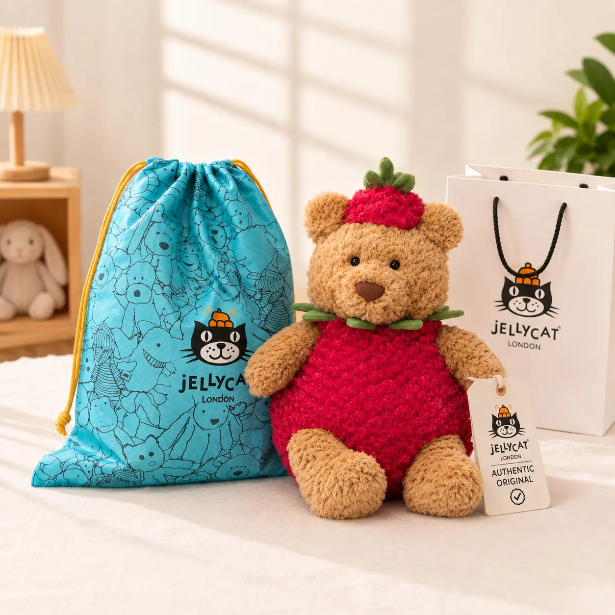 Authentic Jellycat Bartholomew Bear Strawberry Plush | US Stock | Free Official Jellycat Gift Bag Included