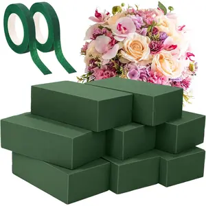 8 count Floral  Blocks with 2 Rolls Floral Tape 5.5''L x 3.1''W x 1.8''H Green Square Flower Foams Flower Arrangements Supplies for Dry & Wet Flower Wedding  Decor and DIY Crafts