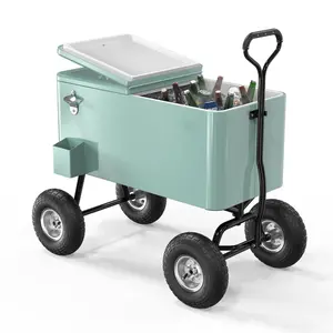 【Summervibes】Ubesgoo 80 Quart Wagon Rolling Cooler Ice Chest, w/Long Handle and 10" Wheels, Portable Beach Patio Party Bar Cold Drink Beverage, Outdoor Park Cart on Wheels