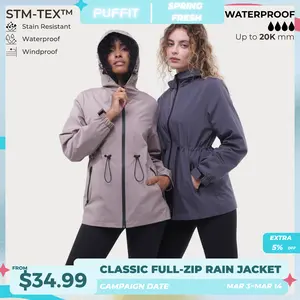 PUFFIT STM-TEX Waterproof Lightweight Hoodie Jacket,Women's Warm Full Zip Rain Coat Adjustable Waist & Hood & Cuff Design Comfort Casual Inner Pocket,Out Door,Shell Jacket,Spring Jacket,SpringStateme,Windbreaker,Dog Walking,School Running,Football Mum