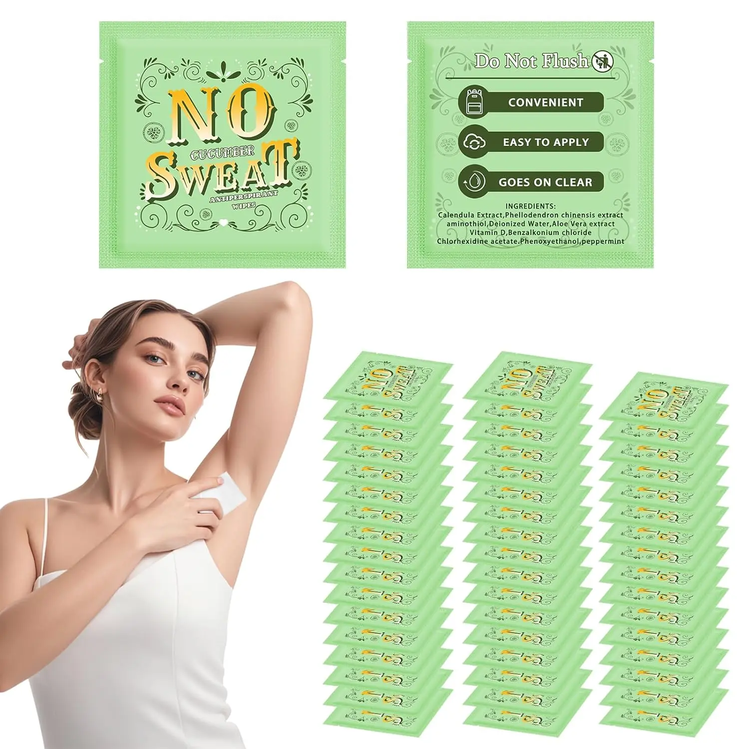 BUAEL 50 pieces of antiperspirant deodorant wipes and body wipes individually wrap underarm underarm sweating Cucumber and travel to clean skin for female male teenagers
