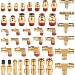 Brass DOT Air Line Fittings 43 Count 1/4" 3/8" 1/2" Push to Connect Repair Kit for Air Systems