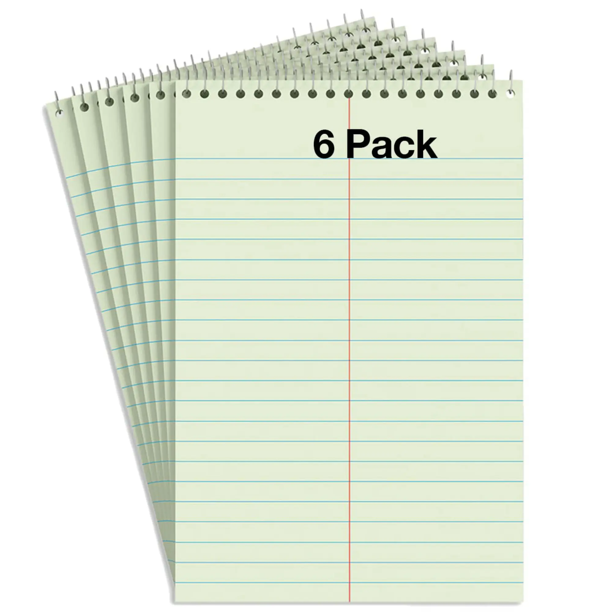 6x9 Inch Steno Pads, Top Bound Spiral Steno Book - Gregg Ruled, Green Tint, 80 Sheets Per Notepad - Great for Note-taking and Making to-do Lists - 6 Pack