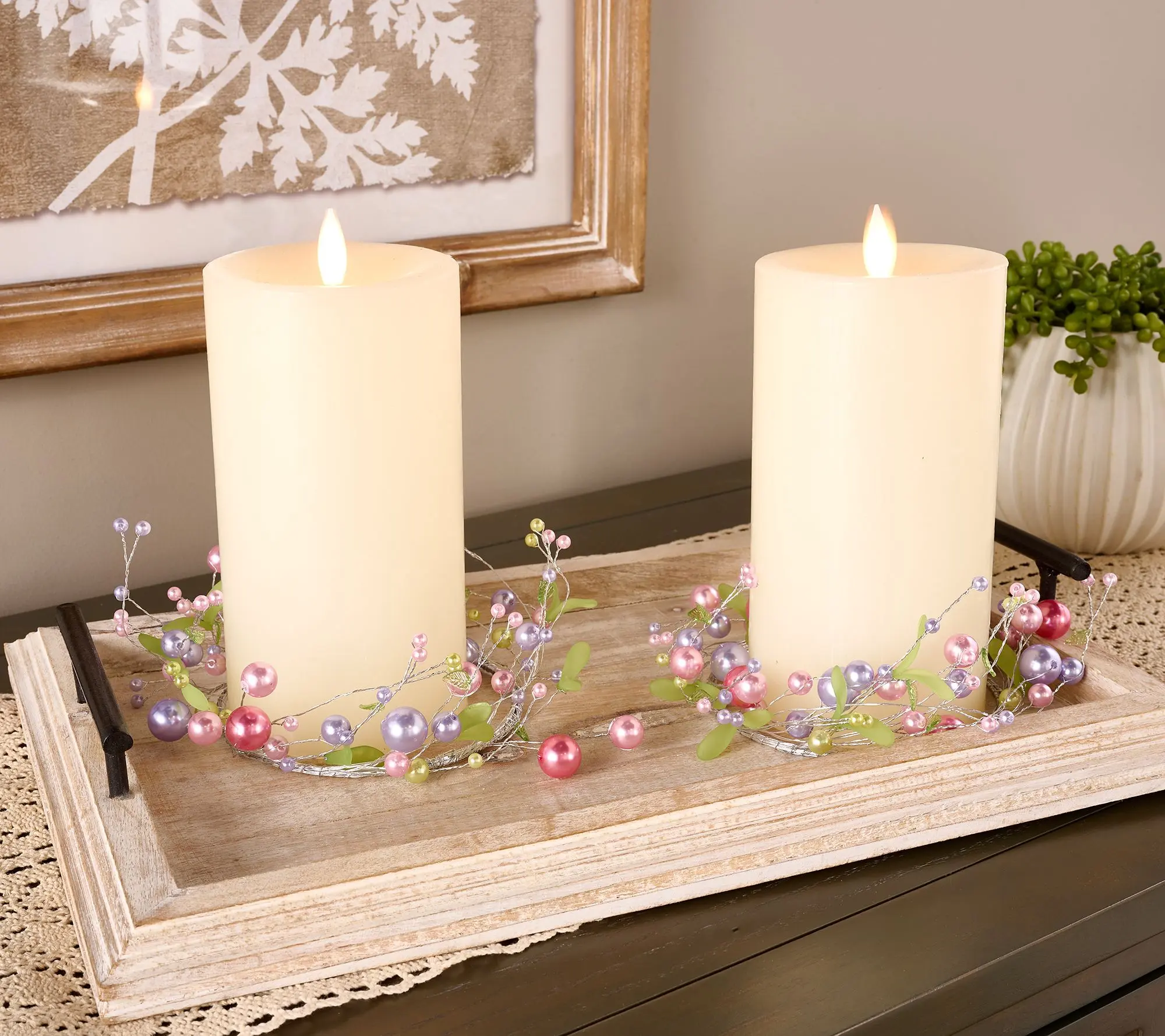 Set of 2 Pearl and Leaf Candle Rings by Valerie Set of 2 Pearl and Leaf Candle Rings by Valerie